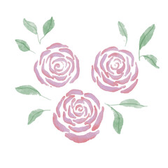 Digital watercolor flowers. Roses with leaves on white. Stock modern hand drawn illustration isolated on white. For printed materials, gift card, posters, prints, cards, logo