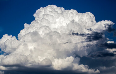 Cumulus clouds in the sunset light. Abstract composition of dramatic sky.