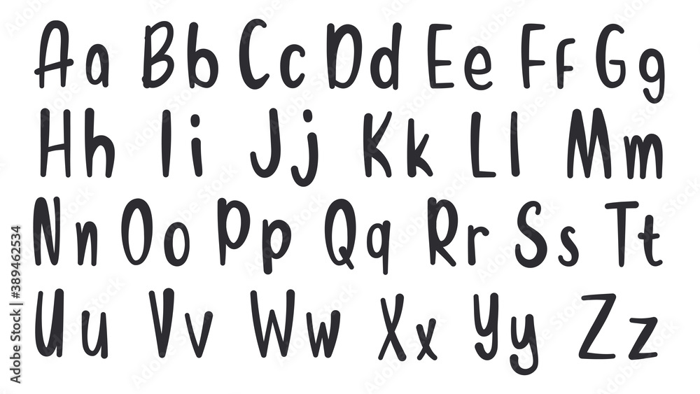 Fototapete set of hand drawn alphabet font. simple line letters. handwritten alphabet uppercase lowercase lette