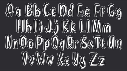 Set of hand drawn alphabet font. Simple doodle letters. Handwritten alphabet uppercase lowercase letters. Vector Illustration. EPS 10
