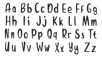 Set of hand drawn alphabet font. Simple line letters. Handwritten alphabet uppercase lowercase letters. Vector Illustration. EPS 10