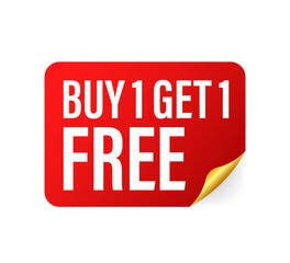 Buy 1 Get 1 Free, sale tag, banner design template. Vector stock illustration.