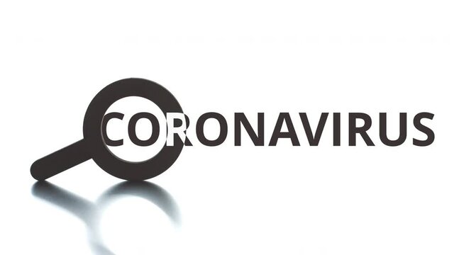 CORONAVIRUS text pops up from the magnifying glass icon, conceptal clip