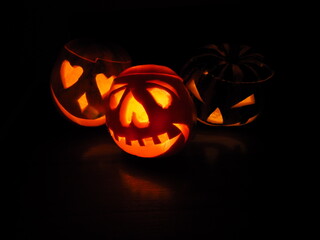 Lighted up pumpkin decorations for Halloween