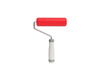 White paint roller with red paint on it