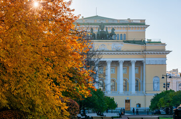 Alexandrinsky theater in autumn, Saint Petersburg, Russia