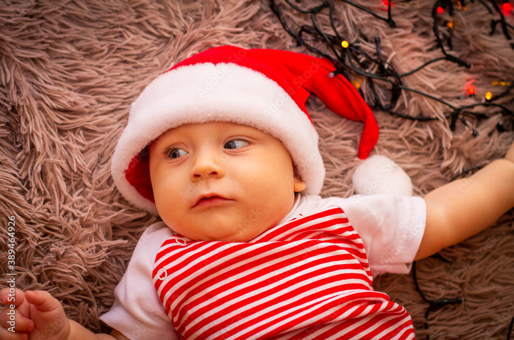 Wall mural baby in santa hat