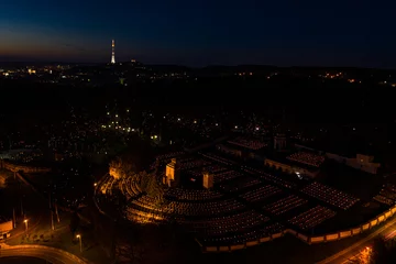 Papier peint photo  Aerial view on Lychakiv Cemetery State History and Culture Museum-Preserve in Lviv, Ukraine on All Saints' Day at night from drone  © Ruslan