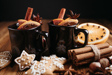 Christmas still life with mulled wine and sweets