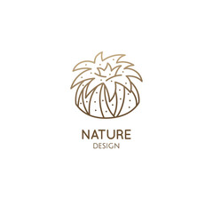 Cactus logo template. Vector emblem of home plant with thorns, flower in linear style. Abstract stylized illustration for bussines design, hand made packaging of natural, eco product, spa, yoga badge