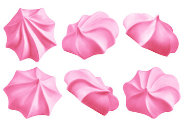 Pink meringue, zephyr, marshmallow, isolated on white background, clipping path, full depth of field