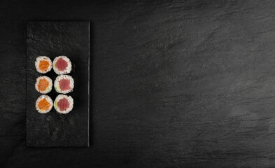 Salmon Hosomaki Sushi or Thin Maki Sushi Rolls Isolated