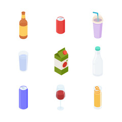 Drinks set. Isometric vector illustration in flat design.