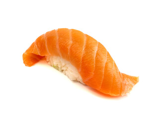 Macro photo of salmon nigiri sushi isolated