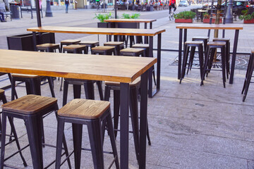 Empty tables at restaurants during the Covid 19 pandemic. Europe, Poland.