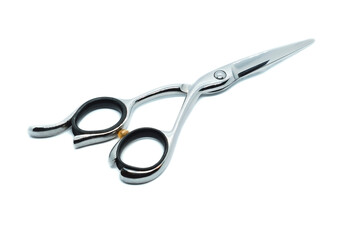 Professional hairdressing scissors isolated on white background. Hairdressing tool.