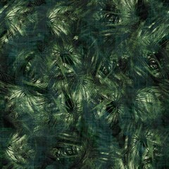 Green tropical palm tree leaves seamless pattern. High quality illustration. Vivid, detailed, and highly textured graphic design. Trendy jungle foliage for fabric or repeat surface design.