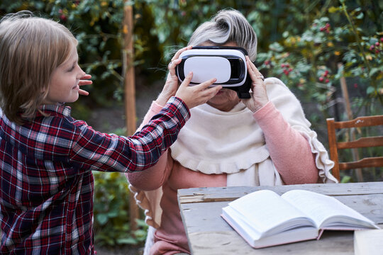 Granny using virtual reality headset