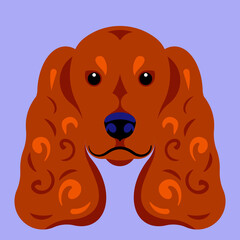 English cocker spaniel dog. Spaniel  dog head. Purebred. Dog face muzzle. Vector illustration. Dog portrait, mascot, symbol.
