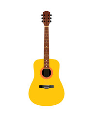 Acoustic guitar. Musical instrument. Vector illustration, flat style. Isolated on white background.