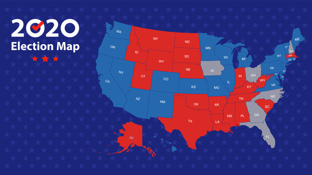 Usa Map Voting. Election Map Each State American Electoral Votes Showing Republicans Or Democrats. Political Vector Infographic Illustration. 