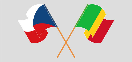 Crossed and waving flags of Mali and Czech Republic