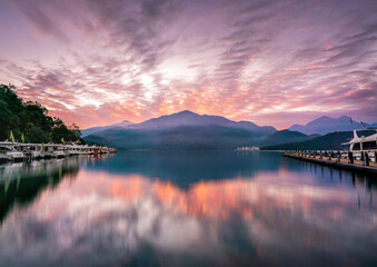 Sun Moon Lake beautiful reflections at dawn, Nantou, Taiwan