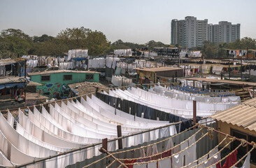 Fototapeta premium Dhobi Ghat at the very south of Colaba in Mumbai is the largest open-air 