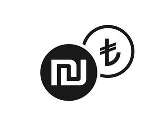 israeli sheqel to turkish lira currency exchange icon. money and banking transfer symbol