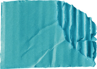 Close up of a blue vintage torn sheet of carton. Cardboard paper texture with a blank background. Empty papercraft surface. Isolated shape and element.