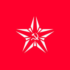 Obraz premium Star with the socialist symbol - hammer and sickle. Vector illustration.