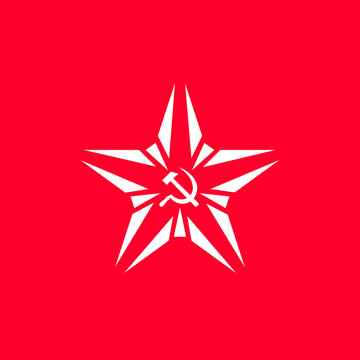 Star with the socialist symbol - hammer and sickle. Vector illustration.
