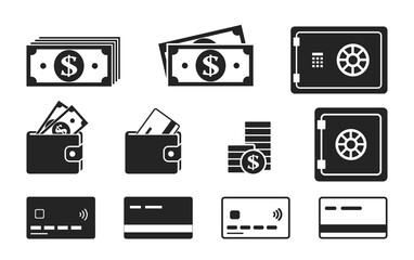 finance and money icon set. credit cards, safe, wallet and money icons. banking symbols