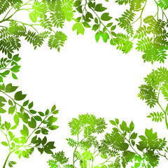 Fototapeta na wymiar Background frame made of green leaves. Mixed media. Vector illustration