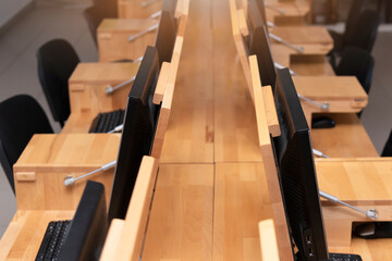 High school computer lab classroom is still empty after months of no classes due to the Covid-19 Coronavirus pandemic