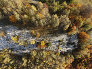Autumn landscape from above in Pestera county, Romania