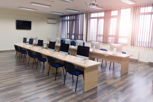 High school computer lab classroom is still empty after months of no classes due to the Covid-19 Coronavirus pandemic