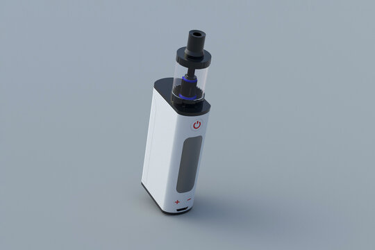 Modern electronic cigarette on gray background. Alternative smoking. To give up smoking. 3d rendering