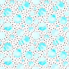 Watercolor bubbles seamless pattern. Abstract background with circles and small random dots.