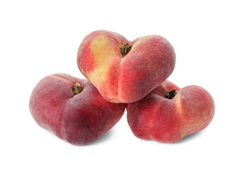 Fresh ripe donut peaches on white background