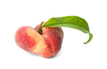 Fresh donut peach with leaf isolated on white