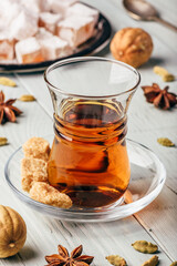 Tea with turkish delight Rahat Lokum and different spices