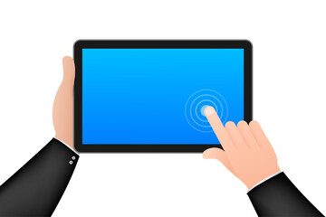 Screen computer monitor. Digital communication. Hand touch screen smartphone icon. Hand click icon. Vector stock illustration.