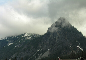 mountains in the fog