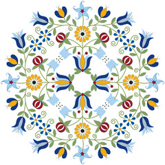 Kashubian Flower folk art design Polish Poland pattern colorful Kaszuby floral - obrazy, fototapety, plakaty