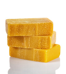 Organic handmade soap bars from natural ingredients. Soap with amber powder and orange.