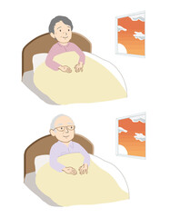 ベッドに座る高齢者　夕方の窓(線無し)