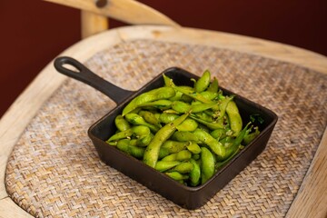 Fried Edamame with Garlic and Chilies.