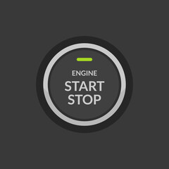 Car engine start stop button ignition. Push circle button engine stop start quality