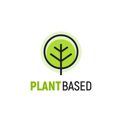 Plant based vegan badge eco icon. Suitable vegetarian symbol logo leaf plant sign.